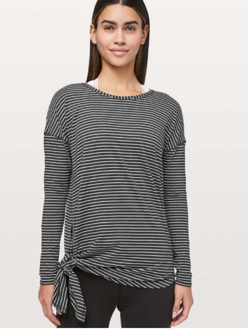 Lululemon Top To The Point Long Sleeve Sz 4 Modern Stripe Black Pima Cotton